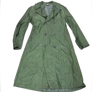 Vintage Military Green Double-Breasted Rain Coat